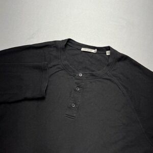 Vince Mens Black Pima Cotton Modal Long Sleeve Henley Shirt Large Raglan Large